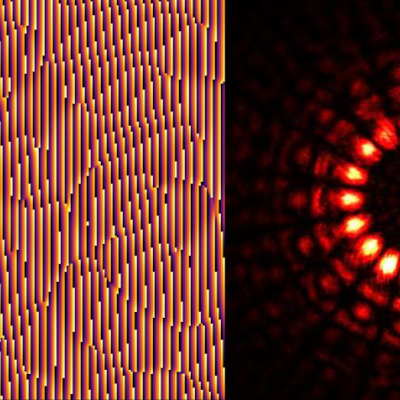 Hologram encoding a quvigint (left), such as that photographed during the experiment (right).  Image credit: Markus Rambach